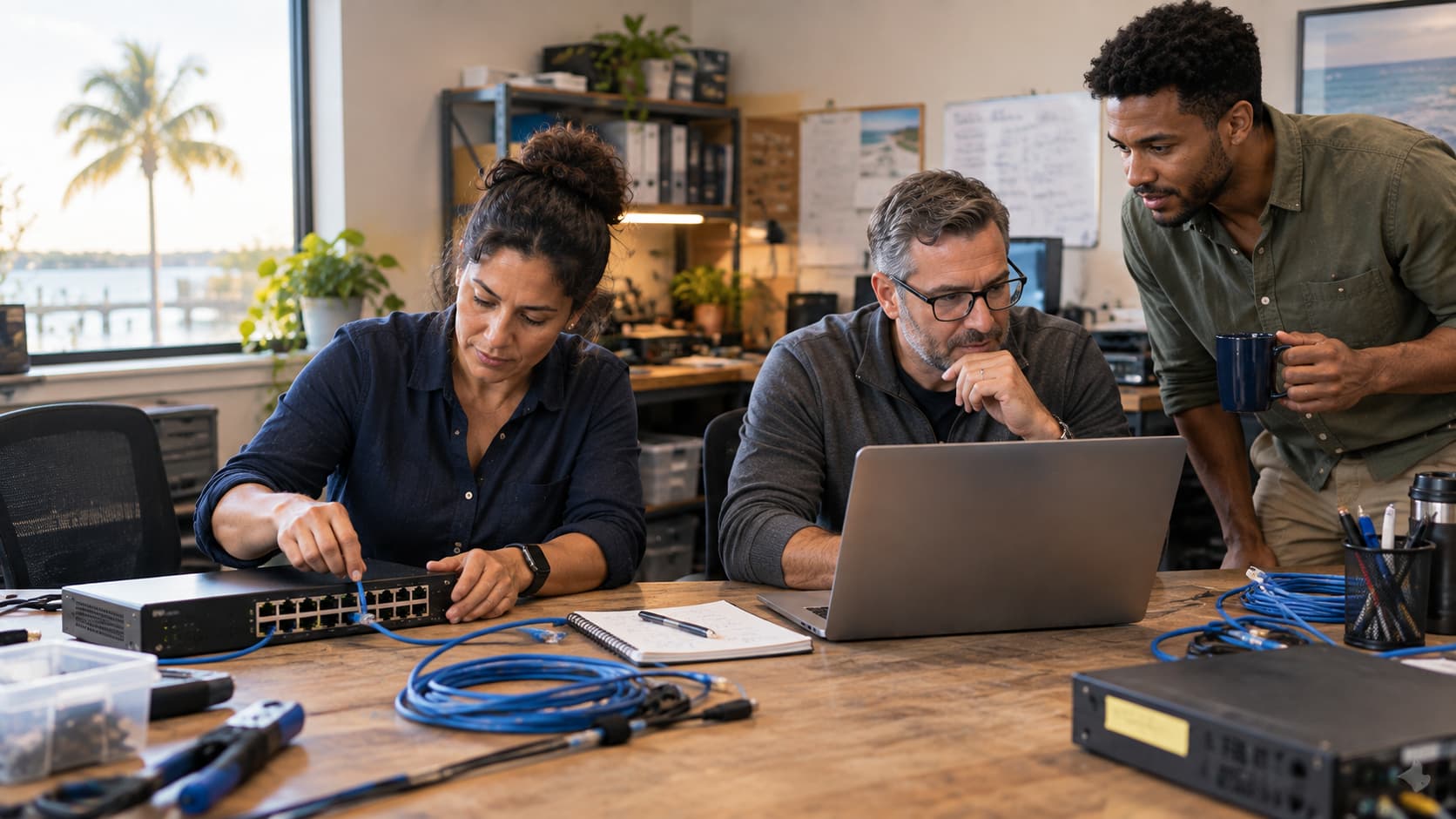 The Vann Data team collaborating on a client's network setup